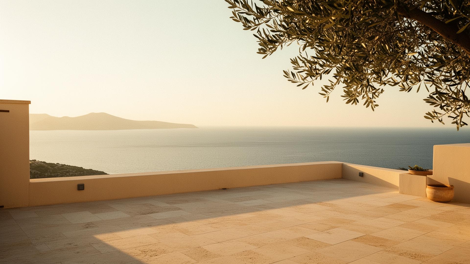 Mediterranean terrace at golden hour
